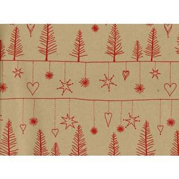  Weihnachts-Geschenkpapier, Recycling; 50 cm x 200 m / 70 cm x 200 m; Weihnachtsgirlande & Tannen; rot auf braun; 49503 