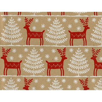  Weihnachts-Geschenkpapier, Recycling; 50 cm x 200 m / 70 cm x 200 m; Rentier & Tannen; rot-weiß auf braun; 49504 