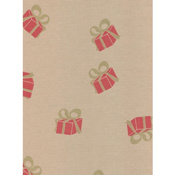  Weihnachts-Geschenkpapier, Großrolle; 50 cm / 70 cm x 250 m, Secare-Rolle; Weihnachtspäckchen; rot-gold - Rückseite: braun, unbedruckt; 79803 