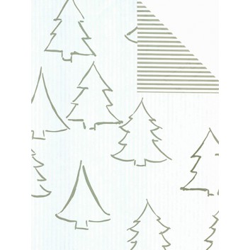  Weihnachts-Geschenkpapier, Großrolle; 50 cm / 70 cm x 250 m, Secare-Rolle; Forest: Tanne groß, modern + Streifen; oliv-weiß - Rückseite: oliv-weiß 