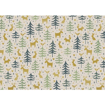  Braun & Company Weihnachts-Geschenkpapier, Deluxe; 70 cm x 2 m; Forest Friends; creme-salbei-indigo; 24608; Papier; Röllchen auf 34mm-Papphülse 