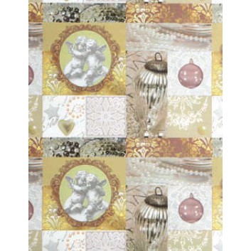  Weihnachts-Geschenkpapier, 50m-Rolle; 50 cm x 50 m; Vintage Angel; gold-silber; # 4A5628; Geschenkpapier, gestrichen-glatt 80 g/qm 