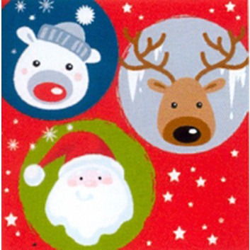  Duni Weihnachts-Servietten; 24 x 24 cm; X-Mas Bear; bunt auf rot; 171855; 3-lagig; 1/4-Falz (quadratisch); Zelltuch 