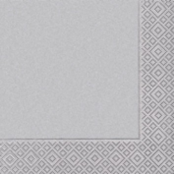  Paper + Design Cocktail-Servietten; 25 x 25 cm; Uni silver; silber; 10086; 3-lagig; 1/4 Falz (quadratisch); Zelltuch 