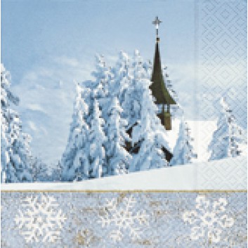  Paper + Design Winter-Cocktail-Servietten; 25 x 25 cm; Winterly; blau-weiß; 50620; 3-lagig; 1/4 Falz (quadratisch); Zelltuch 