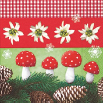  Paper + Design Winter-Cocktail-Servietten; 25 x 25 cm; Christmas nature; rot-grün; 50710; 3-lagig; 1/4 Falz (quadratisch); Zelltuch 