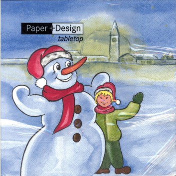  Paper + Design Winter-Servietten; 33 x 33 cm; Snowman; blau; 60136; 3-lagig; 1/4 Falz (quadratisch); Zelltuch 