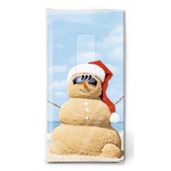  Paper + Design Winter-Design-Taschentücher; Beach Snowman: Strand Schneemann; 01421; 22 x 21 cm; 1/8 gefalzt auf 11 x 5,5 cm 