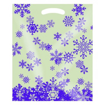  Winter-Tragetasche; 37 + 10 x 45 cm; Eiskristall; violett-creme; ca. 51 my; LDPE; transluzent, verstärktes Griffloch 