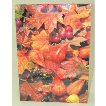  Lack-Tragetaschen; 25 + 8,5 x 34,5 cm; Herbstlaub; Breite + Boden-/Seitenfalte x Höhe 