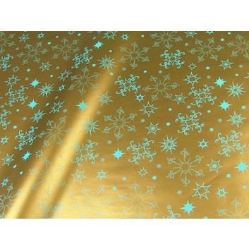  Weihnachts-Papier-Flachbeutel; 7 x 9 cm; Eiskristalle; gold-türkis; Präsentpapier 