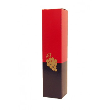  Flaschen-Faltkarton zum Überreichen; für 1 Flasche; Goldtraube (Abverkauf); rot-schwarz mit Goldprägung; glatte Oberfläche mit Prägung 