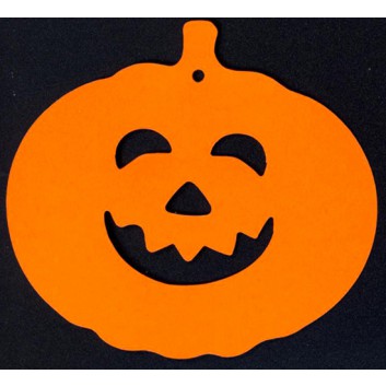  Halloween-Anhängekarte, Karton; ca. 9 x 8,5 cm; Halloween-Kürbis; orange; mit Aufhängeloch/-stanzung; ohne Kuvert 