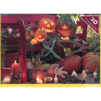  Sü Glückwunschkarte, Halloween; 120 x 170 mm; Fotokarte: Halloweenkürbisse; orange; UKF-9550; Querformat; gelb 