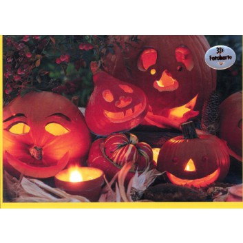  Sü Glückwunschkarte, Halloween; 120 x 170 mm; Fotokarte: Halloweenkürbisse; orange; UKF-9957; Querformat; gelb 