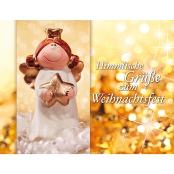 Skorpion Weihnachts-Beilegekärtchen; 7 x 9 cm; Fotomotiv: Engel; gelbgold; 22sk4507; Querformat; gold, Metalliceffekt, Spitzklappe 