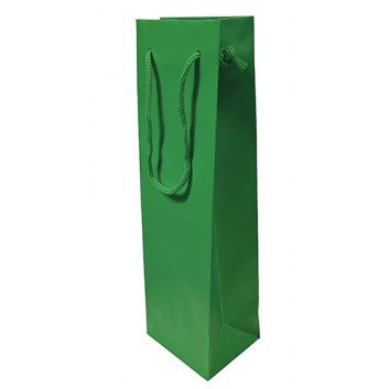  1er Sekt-Flaschentragetasche mit Kordel; 11 + 9 x 36 cm; für 1 Sektflasche; uni, Mattlack; grün; mit Kordel in Taschenfarbe 