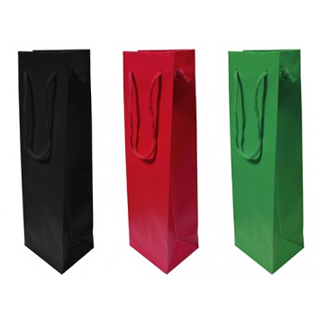  1er Sekt-Flaschentragetasche mit Kordel; 11 + 9 x 36 cm; für 1 Sektflasche; uni, Mattlack; uni: verschiedene Farben; mit Kordel in Taschenfarbe 