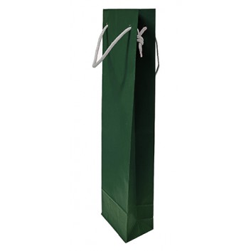  1er Flaschentragetasche mit Kordel; 9,5 + 6,4 x 38 cm; für 1 Weinflasche; uni, enggerippt; grün; mit Baumwollkordel in weiß 