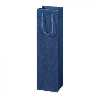  1er Sekt-Flaschentragetasche mit Kordel; 10 + 8,5 x 36 cm; für 1 Sektflasche; uni, Strukturprägung seidenmatt; dunkelblau, innen: dunkelblau 