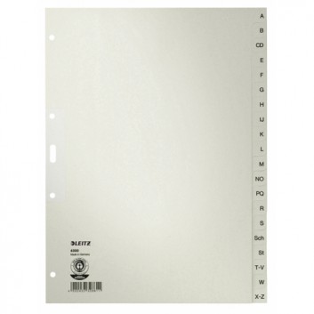  LEITZ Buchstabenregister A - Z; grau; 225 x 300 mm (für DIN A4); Buchstaben A - Z; Recyclingpapier; 4fach Lochung; 20 Blatt 
